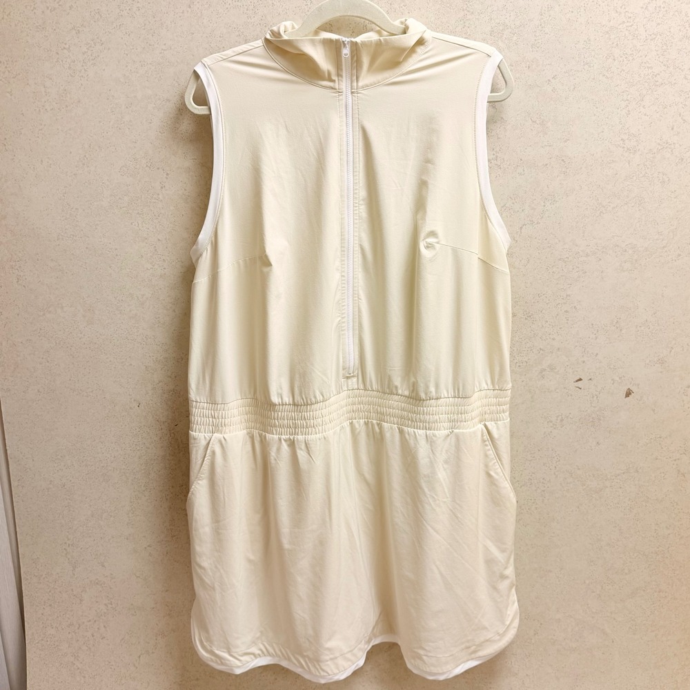 CALIA‎ 1X  Women Sleeveless Quarter Zip Cream Pickelball Sporty Athletic Dress